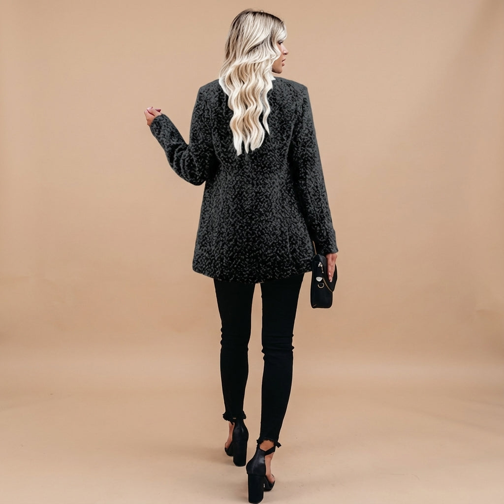 Open front medium length winter trench coat